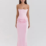 Vestido Maxi Drapado Corset Sin Tirantes Emily
