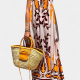 Vestido Vilma con Estampado Tropical y Espalda Abierta