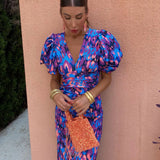 Vestido primavera mujer escote V con mangas abullonadas – estilo elegante femenino