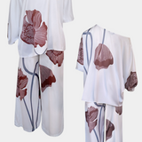 Conjunto Floral de Dos Piezas Sybella con Top Off-the-Shoulder y Pantalones Rectos
