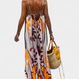 Vestido Vilma con Estampado Tropical y Espalda Abierta