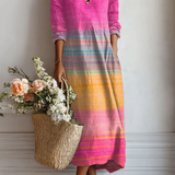 Esperanza | Vestido Midi Boho de Lino Estampado Mujer Escote V