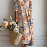 Esperanza | Vestido Midi Boho de Lino Estampado Mujer Escote V