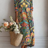 Esperanza | Vestido Midi Boho de Lino Estampado Mujer Escote V