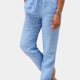 Pantalones de Mezcla de Lino Violeta de Corte Relajado