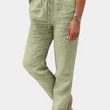 Pantalones de Mezcla de Lino Violeta de Corte Relajado