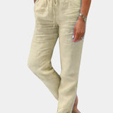 Pantalones de Mezcla de Lino Violeta de Corte Relajado