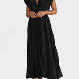 Vestido Mireia con Escote Drapado y Cintura Alta