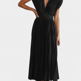 Vestido Mireia con Escote Drapado y Cintura Alta