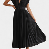 Vestido Mireia con Escote Drapado y Cintura Alta