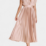Vestido Mireia con Escote Drapado y Cintura Alta