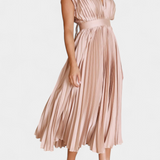 Vestido Mireia con Escote Drapado y Cintura Alta