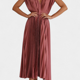 Vestido Mireia con Escote Drapado y Cintura Alta