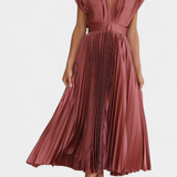 Vestido Mireia con Escote Drapado y Cintura Alta