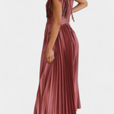 Vestido Mireia con Escote Drapado y Cintura Alta