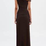Vestido Maxi de Malla Draped Off-Shoulder Eranda