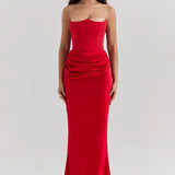 Vestido Maxi Drapado Corset Sin Tirantes Emily