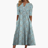 Vestido Midi de Mujer con Estampado Floral y Frente Botonado