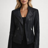 Chaqueta Mujer - Estilo Biker con Cremallera y Cuello Asimétrico | Casual