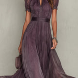 Vestido Largo de Gasa Mujer – Corte Elegante con Encaje