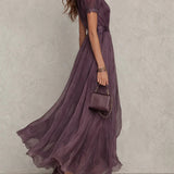 Vestido Largo de Gasa Mujer – Corte Elegante con Encaje