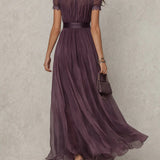 Vestido Largo de Gasa Mujer – Corte Elegante con Encaje