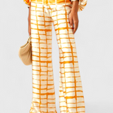 Conjunto de Dos Piezas Sybella con Diseño Off-Shoulder y Pantalones Anchos Impresos