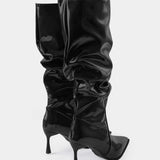 Botas de Cuero Sintético con Pliegues y Punta Afiliada