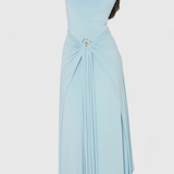 Vestido Fátima Ajustado con Pliegues y Detalles Metálicos