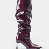 Botas de Cuero Sintético con Pliegues y Punta Afiliada