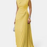 Vestidos Maxis de Cuello Mock Asimétrico con Pliegues y Cintura Alta Sin Mangas