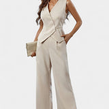 Conjunto de Chaleco Sin Mangas y Pantalones de Pierna Ancha Heskia