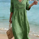 Vestido mujer algodón cuello V fluido – casual verano elegante