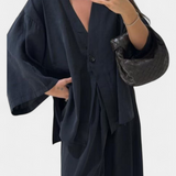 Conjunto de Top de Cuello en V Oversized Eli y Pantalones Rectos