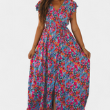 Vestido Largo Ximena con Estampado Floral y Abertura Lateral