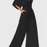 Mono Largo Elegante con Piernas Anchas y Escote en V