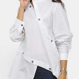 Blusas y Camisas de Mangas Largas Asimétricas con Botones y Frente Dividido