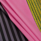 Pantalones Casual Impresos a Rayas con Cinta Ajustable de Color Contraste y Pierna Ancha