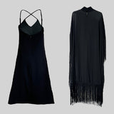 Vestidos Maxi de Cuello Alto con Flecos, Color Sólido, Transparentes y de Mangas Murciélago