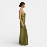 Vestido Lencero Satinado Verde Oliva