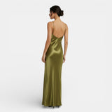 Vestido Lencero Satinado Verde Oliva