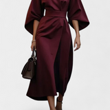 Vestido Midi Micaela con Mangas de Linterna y Cintura Ajustada