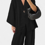 Conjunto de Top de Cuello en V Oversized Eli y Pantalones Rectos