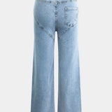 Jeans Rectos Desgastados Evian con Rhinestones
