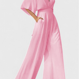 Mono Largo Elegante con Piernas Anchas y Escote en V