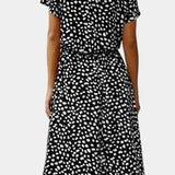 Vestido Midi Rovena con Lunares, Cuello Camisa y Cintura Ajustable