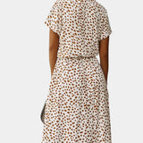 Vestido Midi Rovena con Lunares, Cuello Camisa y Cintura Ajustable