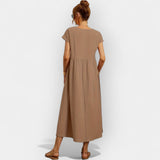 Dolores | Vestido Midi Casual con Bolsillos Mujer Manga Corta