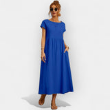 Dolores | Vestido Midi Casual con Bolsillos Mujer Manga Corta