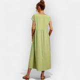 Dolores | Vestido Midi Casual con Bolsillos Mujer Manga Corta
